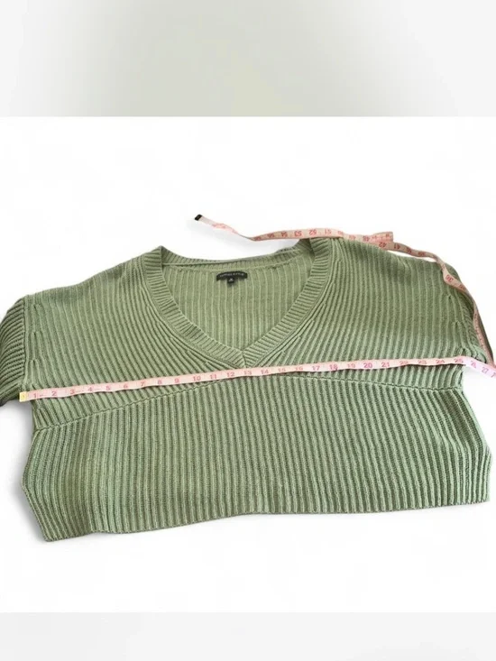 Preppy Minimalist Size M Olive Ribbed Cropped Sweater - Women - Picture 2 of 7